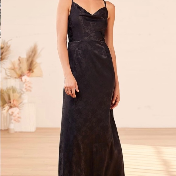 LULUS GOWN Black Satin Cowl Neck Maxi Gown - Picture 4 of 8